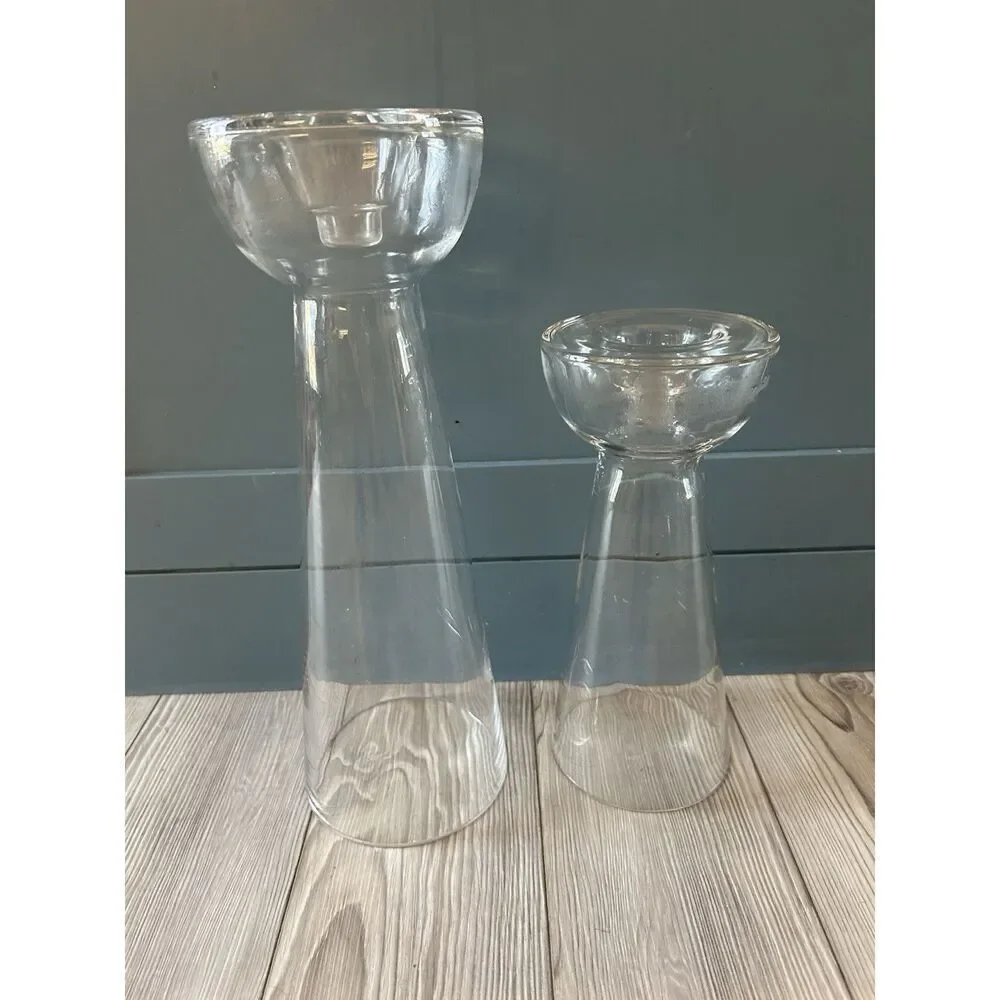 Tall Unbranded 2 Votive /Taper Candle Holders 13 1/5, 10” Clear Glass Preowned